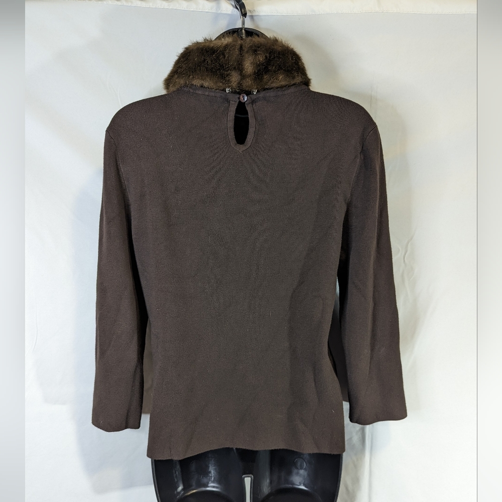⭐ Faux Fur Mock Neck Sweater - Brown - Size Large - Picture 2 of 4